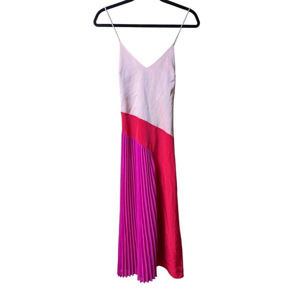 NWT - Cushnie for Target Colorblock Pleated Midi Dress (Peach, Red & Pink) - 8